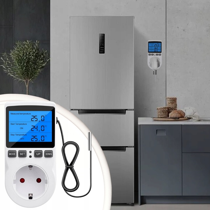 TERMOSTAT ELEKTRONICZNY REGULATOR TEMPERATURY GNIAZDO SIECI 230V max. 3680W