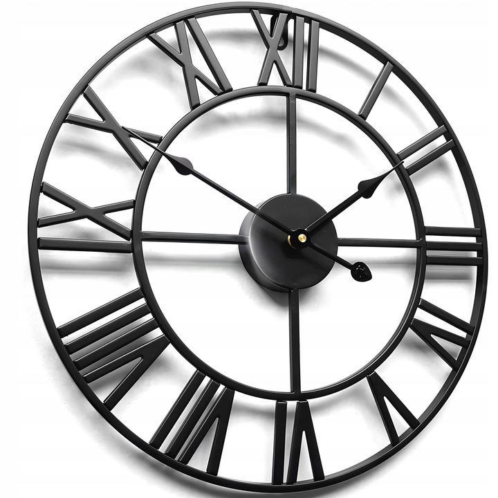 ZEGAR ŚCIENNY RETRO ELEKTRONICZNY CZARNY LOFT RZYMSKI 3D CICHY VINTAGE XXL
