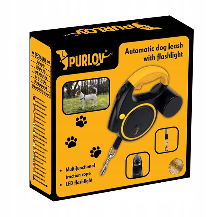 Smycz dla Psa Kota Automatyczna z Latarką Zwijana Pojemnik z Blokadą 5m
