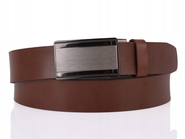 SKÓRZANY Pasek AUTOMAT garnitur jeans BRĄZ