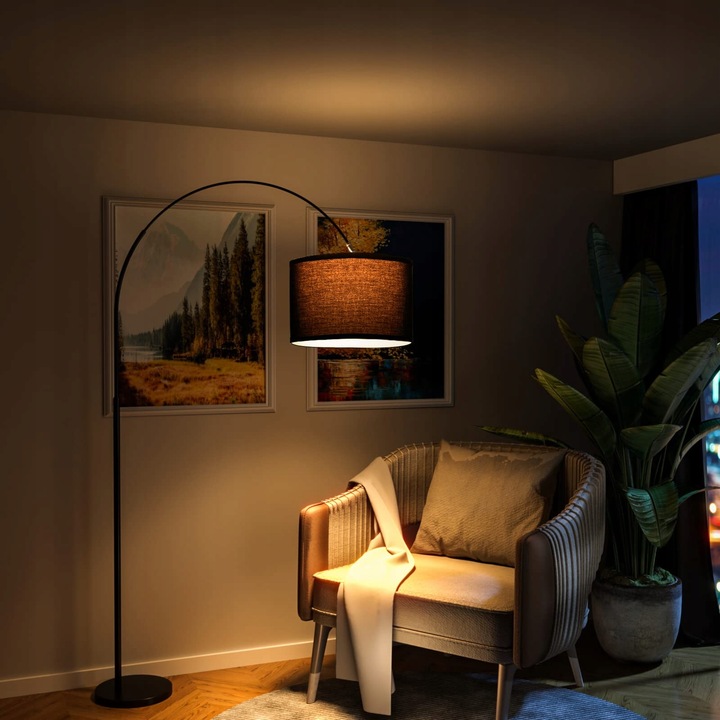 Lampa Podłogowa Łukowa 3000K Regulowana wysokość Czarny klosz E27 9W