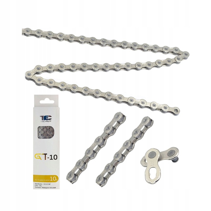 Łańcuch rowerowy 116 ogniw 10 rzędowy do roweru MTB srebrny 1/2x11/128 nowy