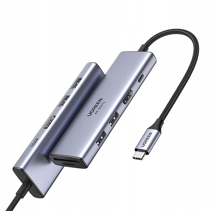 UGREEN ROZDZIELACZ ADAPTER HUB USB-C 5W1 2XUSB 3.0 100W HDMI 4K TF/SD 5GBPS