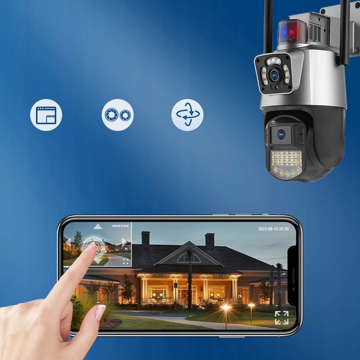 PODWÓJNA KAMERA IP 2W1 ZEWNĘTRZNA OBROTOWA WIFI 2x 3MPx FULL HD+ MONITORING