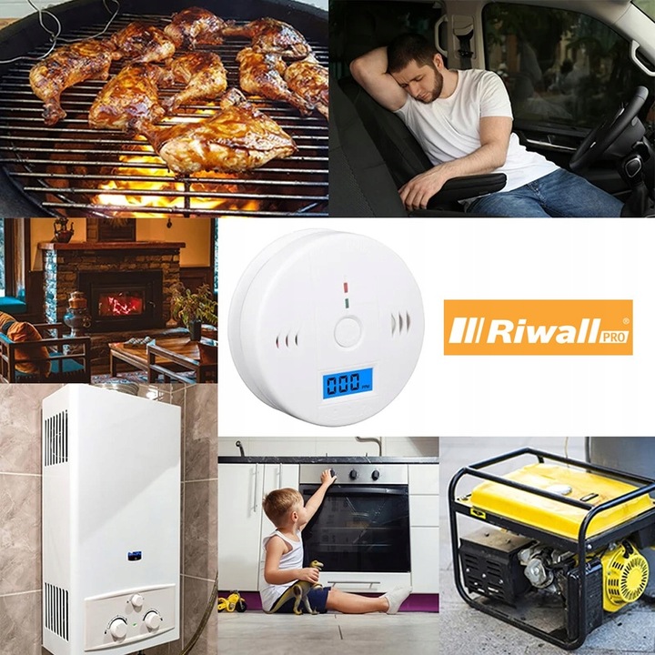 CZUJNIK CZUJKA CZADU TLENKU WĘGLA - CO- BEZPRZEWODOWY GŁOŚNY RIWALL