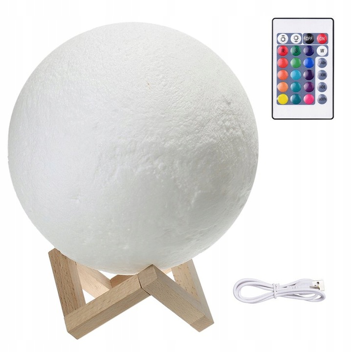 LAMPKA NOCNA LAMPA 3D Księżyc 48cm MOON LIGHT RGB Projektor Gwiazd + pilot