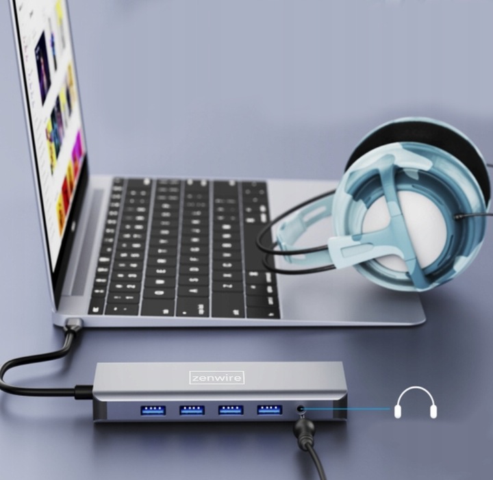 ADAPTER HUB Stacja Dokująca 12w1 USB-C 2x HDMI VGA USB Jack SD Ethernet LAN