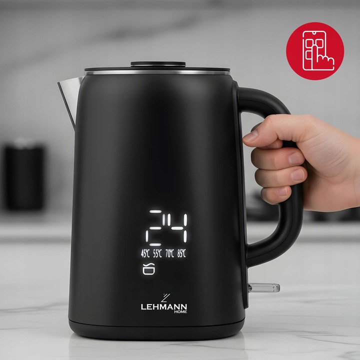 CZAJNIK ELEKTRYCZNY BEZPRZEWODOWY REGULACJA DOTYKOWY WYŚWIETLACZ LED