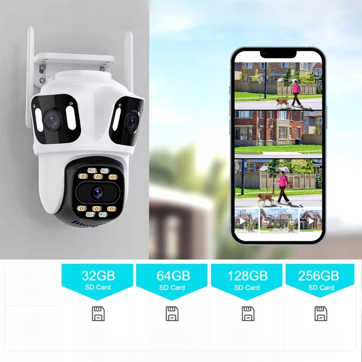POTRÓJNA KAMERA WIFI IP SMART ZEWNĘTRZNA OBROTOWA UHD 8MP ZOOM ICSEE 3w1