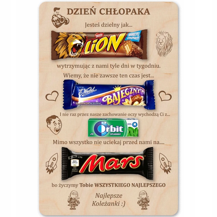 PREZENT na DZIEŃ CHŁOPAKA od koleżanek z pracy szkoły TABLICZKA na słodycze