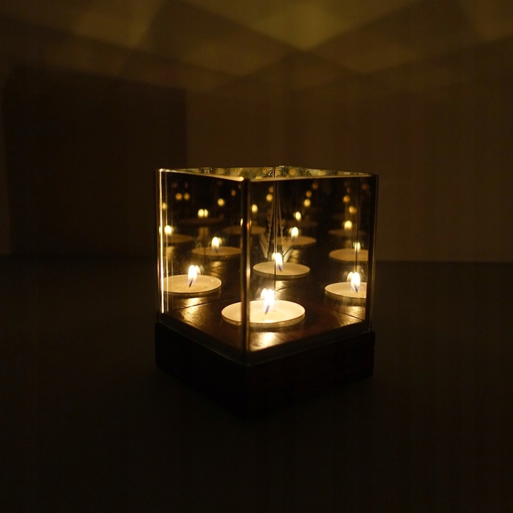 Świecznik magiczny z lustra 3D iluzja nieskończoność pojedynczy czarny