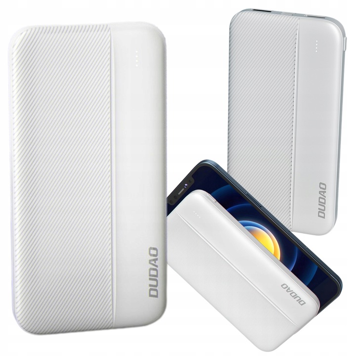 POWERBANK 10000 mAh POWER BANK 2x USB-A 5V/2A BIAŁY PORTY USB C MICRO USB