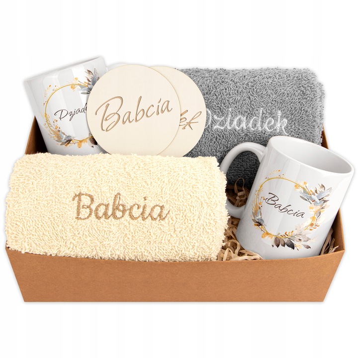 Prezent dla Babci Dziadków RĘCZNIKI KUBKI Dzień Babci i Dziadka db