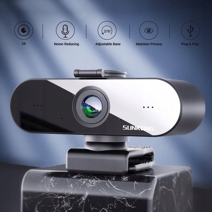 KAMERA INTERNETOWA QUAD-HD 2K Z WBUDOWANYM MIKROFONEM + OSŁONA SUPER JAKOŚĆ