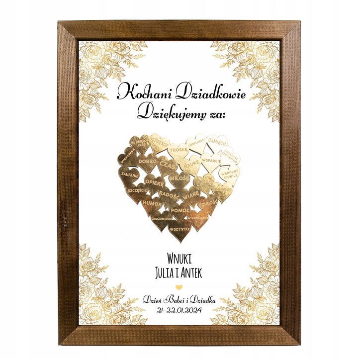PODZIĘKOWANIE PREZENT DLA DZIADKÓW NA DZIEŃ BABCI I DZIADKA RAMKA SERCE 3D