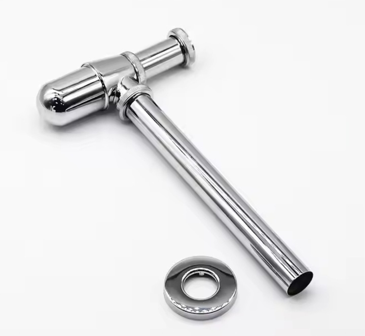 ZESTAW: SYFON UMYWALKOWY DO UMYWALKI + KOREK KLIK-KLAK BEZ PRZELEWU SREBRNY