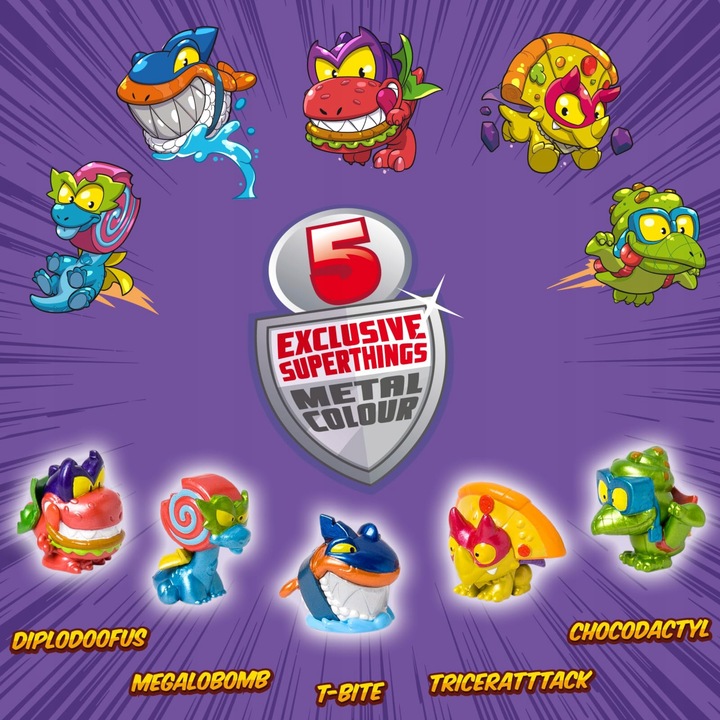 SUPERTHINGS ZINGS ZESTAW 5 FIGUREK W PUSZCE DINO DESTROYERS PUSZKA 2634