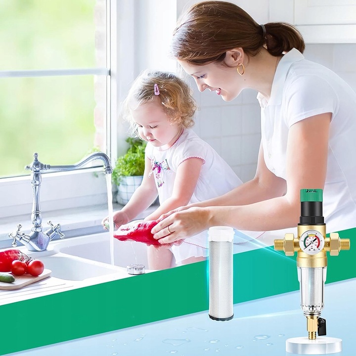 REDUKTOR CIŚNIENIA WODY 1 CALA 3/4 MANOMETR+FILTR DŁUGI Z ZAWOREM 3Ccc