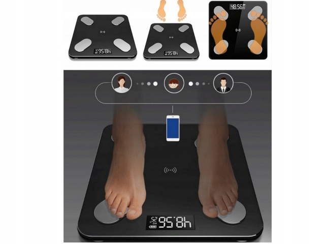 WAGA ŁAZIENKOWA ANALITYCZNA SLIM BLUETOOTH 180KG SMART 25w1 +BATERIE +MIARA