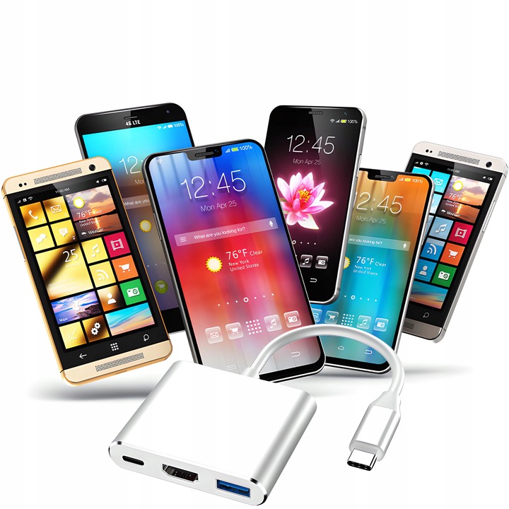 PRZEJŚCIÓWKA ADAPTER 3W1 USB-C 4K HDMI HUB USB 3.0 KONWERTER 100W 3A