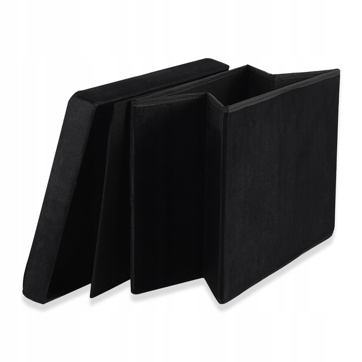 Pufa ze Schowkiem Skrzynia Welurowa Pojemnik Ława Do Salonu Czarna -