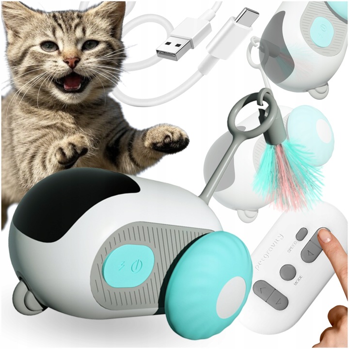 ZDALNIE STEROWANA ZABAWKA POJAZD MYSZ DLA KOTA INTERAKTYWNA NA PILOT AUTO