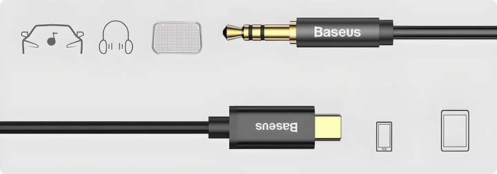 BASEUS KABEL USB-C TYPE-C AUX MINI JACK 3.5MM WTYK PRZEWÓD AUDIO 1.2M