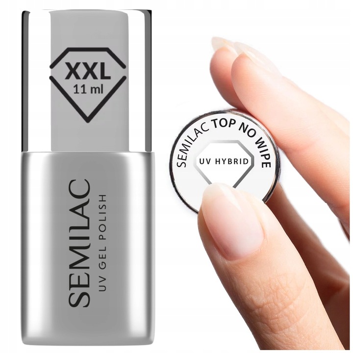 SEMILAC TOP NO WIPE LAKIER HYBRYDOWY EFEKT MOKRYCH PAZNOKCI POŁYSK XXL 11ml