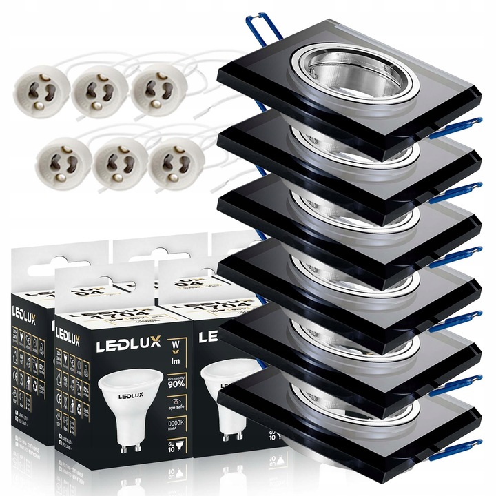 6x Oprawa halogenowa Szklana Kwadratowa + Żarówka GU10 LED 5,5W 3