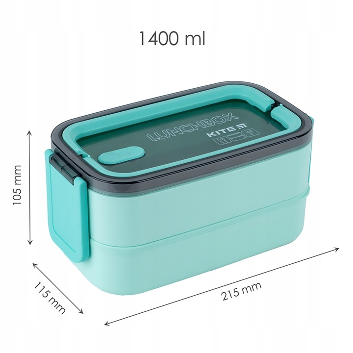 LUNCHBOX ŚNIADANIÓWKA ZE STUCĆAMI WKŁADY 2 KOMORY 1400ml BIAŁY KITE