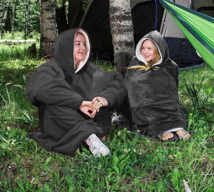 Gruby Koc Ponczo Z Kapturem Ciepła Gruba Bluza Szlafrok Kocobluza