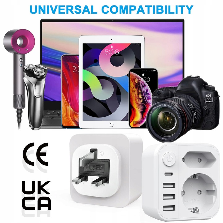 ŁADOWARKA TYP G Adapter podróżny 3USB+1USB-C, UK WTYCZKA
