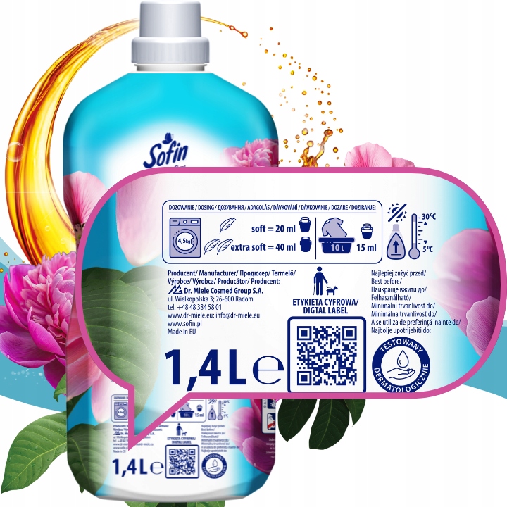 SOFIN Płyn do Płukania Tkanin Koncentrat z Olejkami MIX 1,4l x 4szt 280prań