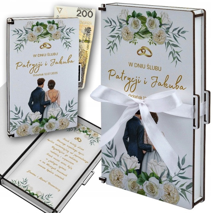 PREZENT NA ŚLUB - PUDEŁKO NA PIENIĄDZE dla pary młodej pamiątka ślubu