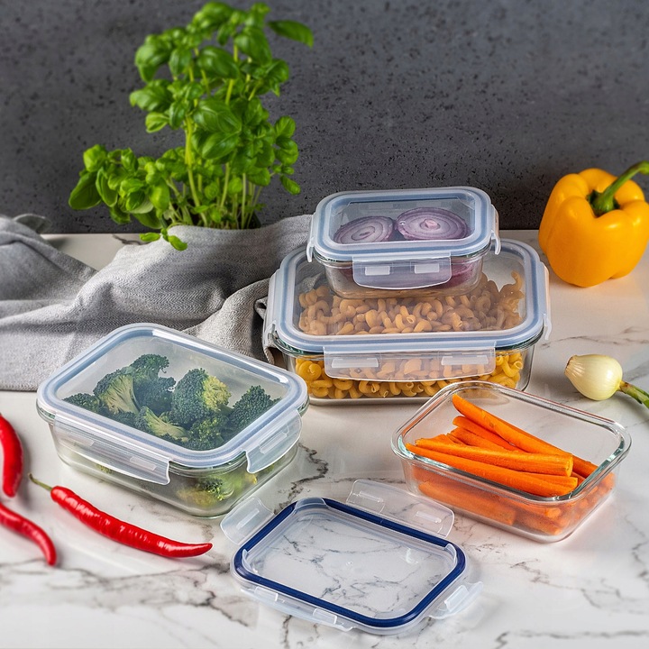 POJEMNIK NA ŻYWNOŚĆ SZKLANY ZESTAW POJEMNIKI SZKLANE POKRYWKĄ LUNCHBOX