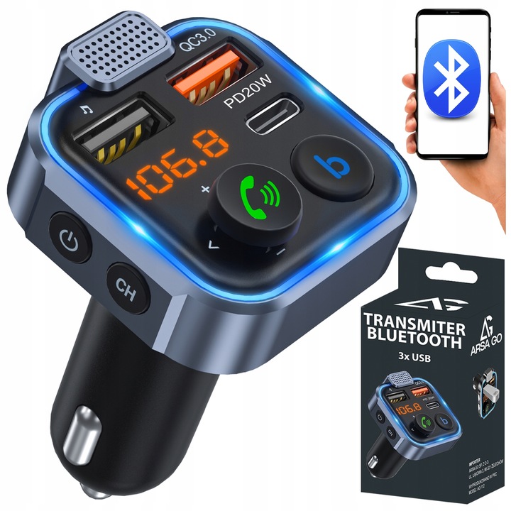 TRANSMITER BLUETOOTH SAMOCHODOWY FM 3x USB ADAPTER SZYBKA ŁADOWARKA MP3