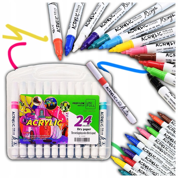 FLAMASTRY PISAKI AKRYLOWE DO RÓŻNYCH POWIERZCHNI 24 szt