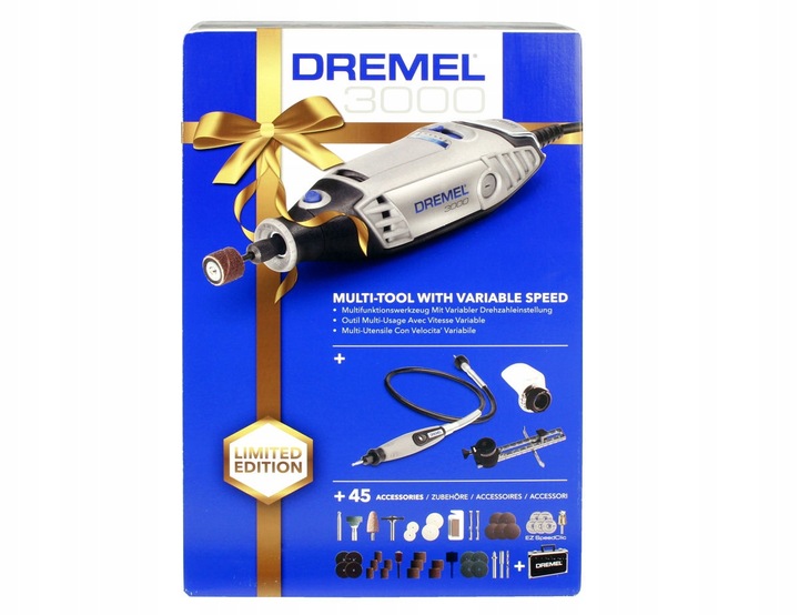 DREMEL 3000 + 45 akcesoriów + 3 przystawki + WALIZKA