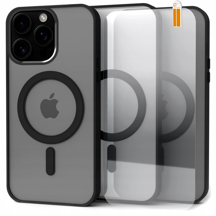 Etui do Apple iPhone 16 Pro Max (Do Magsafe, Magnetyczne, Czarny Mat)+Szkło