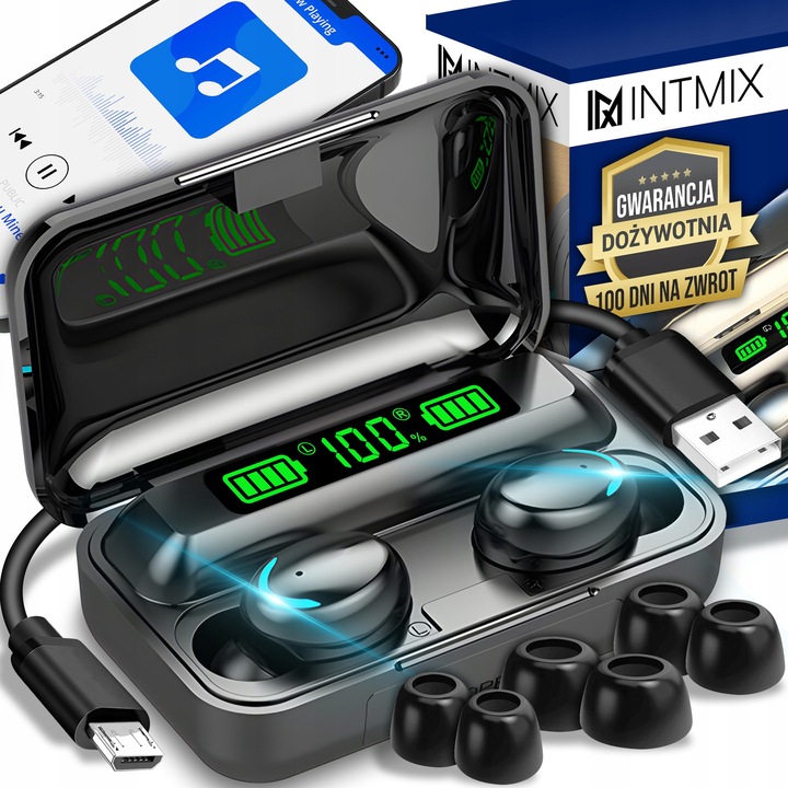 SŁUCHAWKI BEZPRZEWODOWE BLUETOOTH 5.1 F9 - PRO MODEL 2023 TWS + POWERBANK