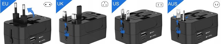 PRZEJŚCIÓWKA ADAPTER GNIAZDKA PODRÓŻNY USA UK EU CAŁY ŚWIAT 2 USB ŁADOWARKA