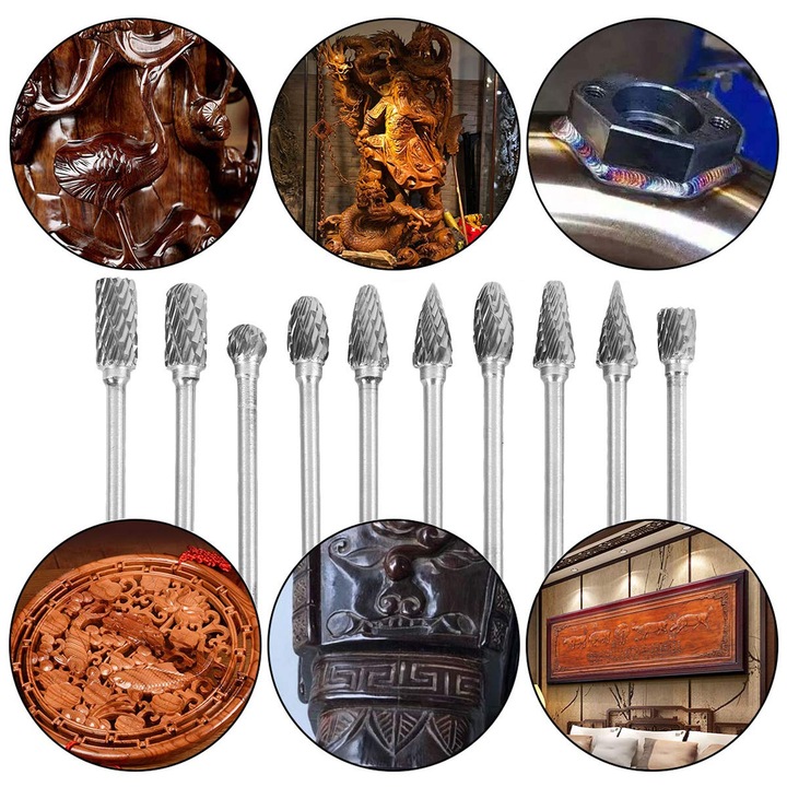 FREZY TRZPIENIOWE DO METALU 10SZT Z WĘGLIK WOLFRAMU Z WĘGLIKA