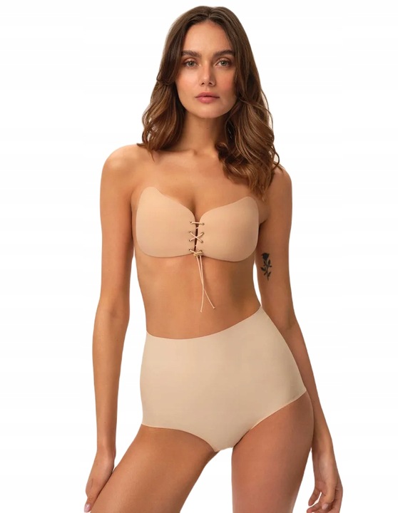 BARDOTKA STANIK BIUSTONOSZ GŁADKI SAMOPRZYLEPNY PUSHUP GOŁE PLECY BEZSZWOWY