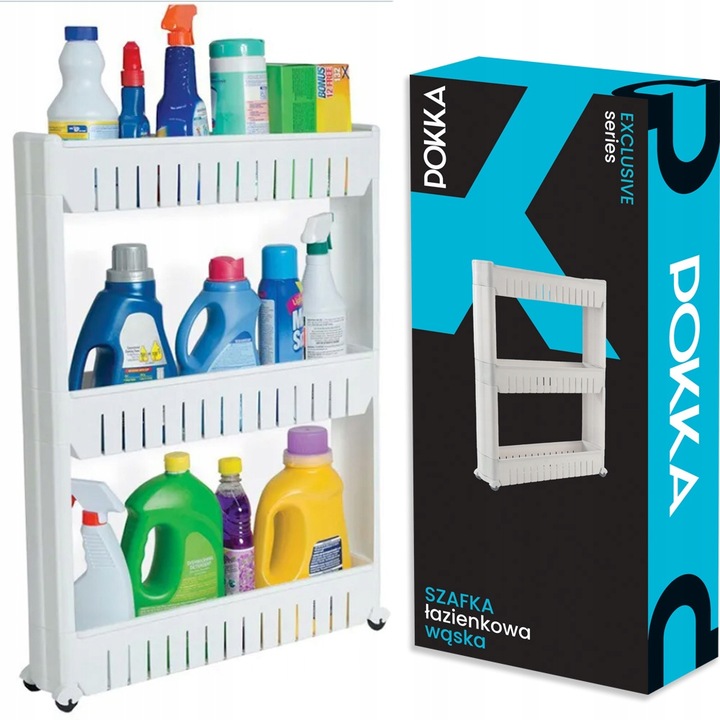 MOBILNA WĄSKA SZAFKA NA KÓŁKACH DO KUCHNI ŁAZIENKI