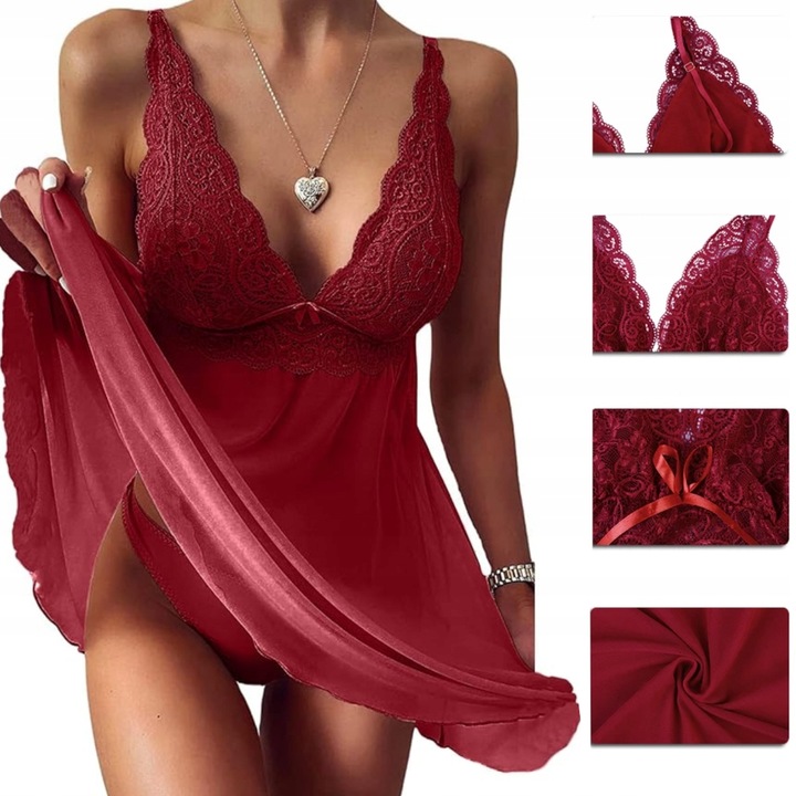 KOSZULKA NOCNA SEXY KOMPLET BIELIZNA EROTYCZNA SEKSOWNA HALKA STRINGI L/XL