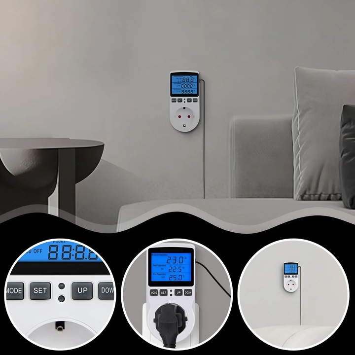 TERMOSTAT ELEKTRONICZNY REGULATOR TEMPERATURY GNIAZDO SIECI 230V max.