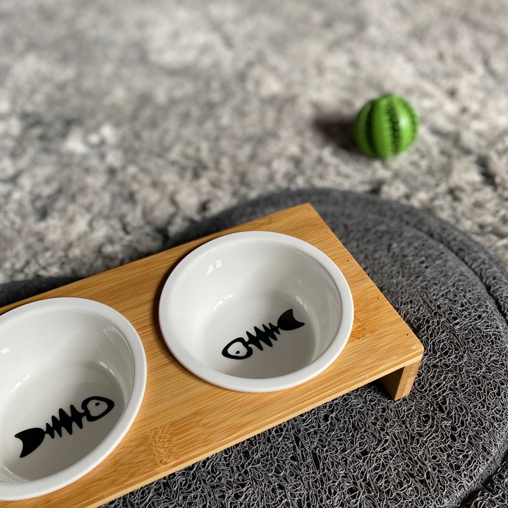 MISKA DLA KOTA PSA PODWÓJNA DREWNIANA METALOWA