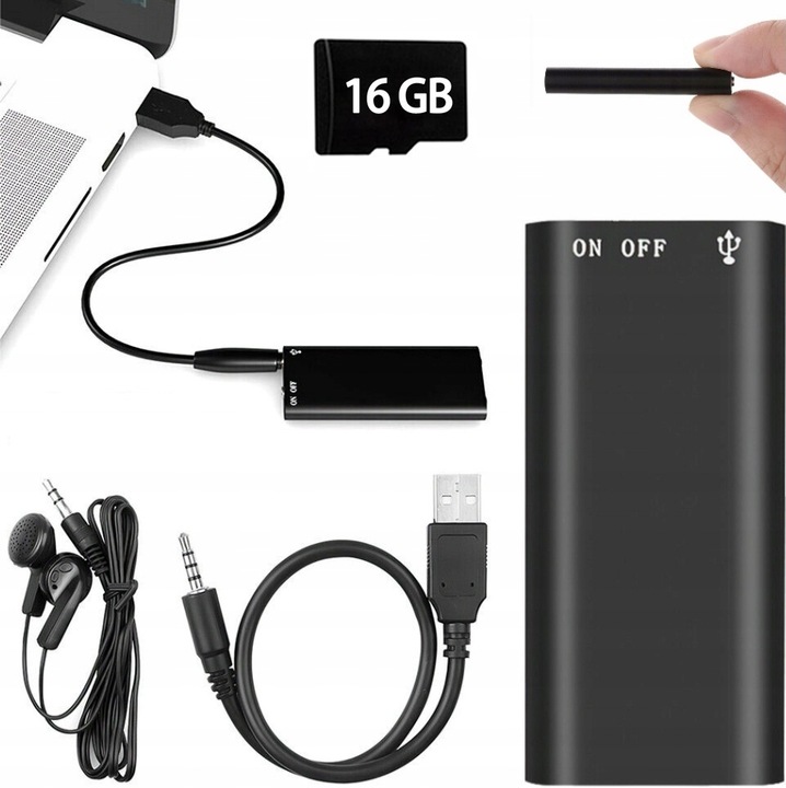 MINI DYKTAFON SZPIEGOWSKI PODSŁUCH DETEKCJA 16 GB