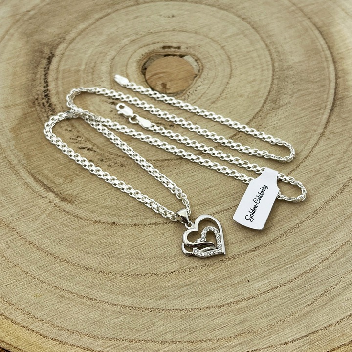 SREBRNY ŁAŃCUSZEK Z SERDUSZKIEM 925 BISMARK DLA KOBIETY + DEDYKACJA GRATIS