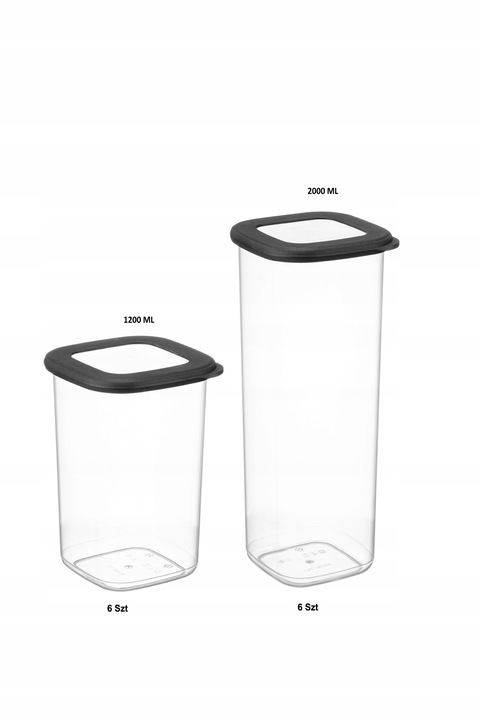 CRALEX Tosca Pojemniki na żywność kwadratowe 12szt (6x2,0Lt+6x1,2Lt)